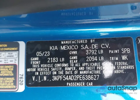 2023 Kia Forte Gt-Line from USA, damaged, VIN 3KPF54AD2PE638627